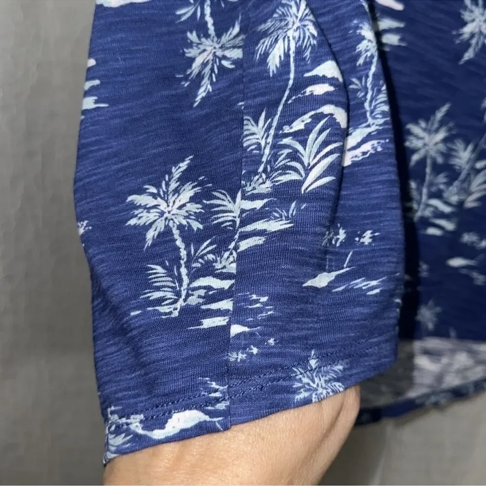 GAP XXL Blue White Teal Tropical Beach Print Short Sleeve Crew Cotton Tee